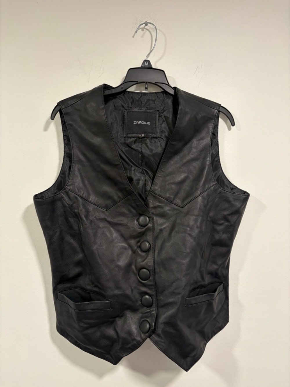Rouje Black Sleeveless Button-Front Leather Vest